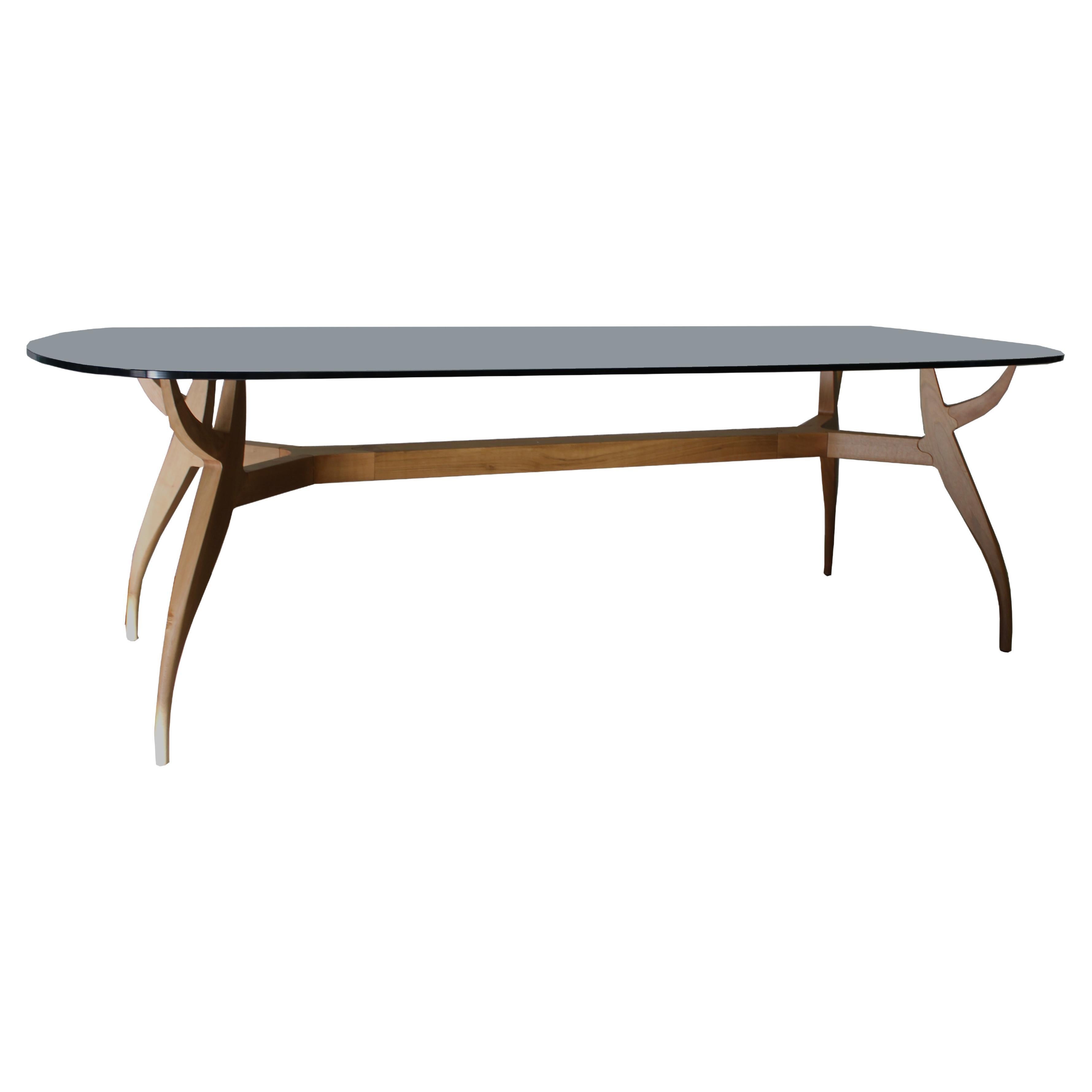 STAG Walnut Wood Dining Table with Glass Top designed by Nigel Coats For Sale
