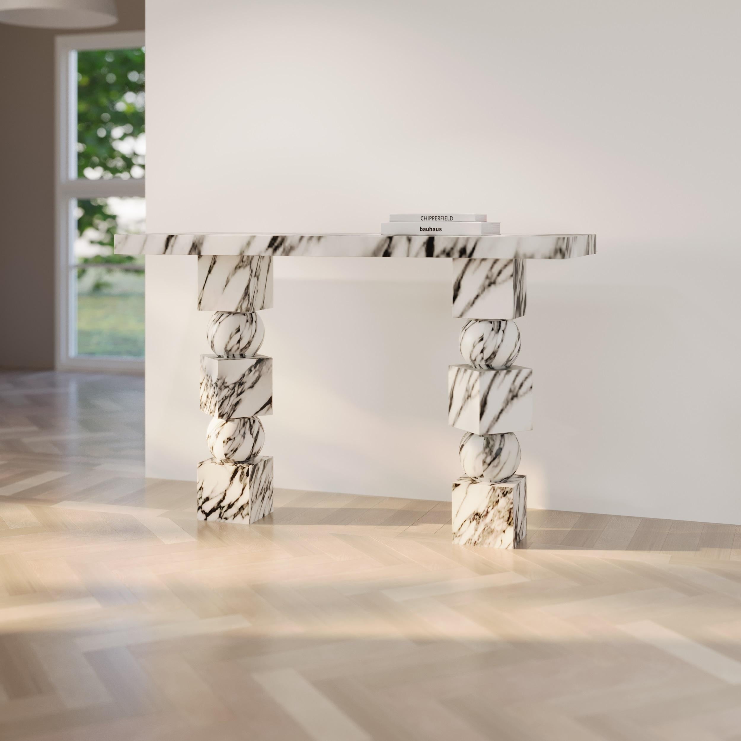 Contemporary Stage Console Table In Travertine Marble  For Sale