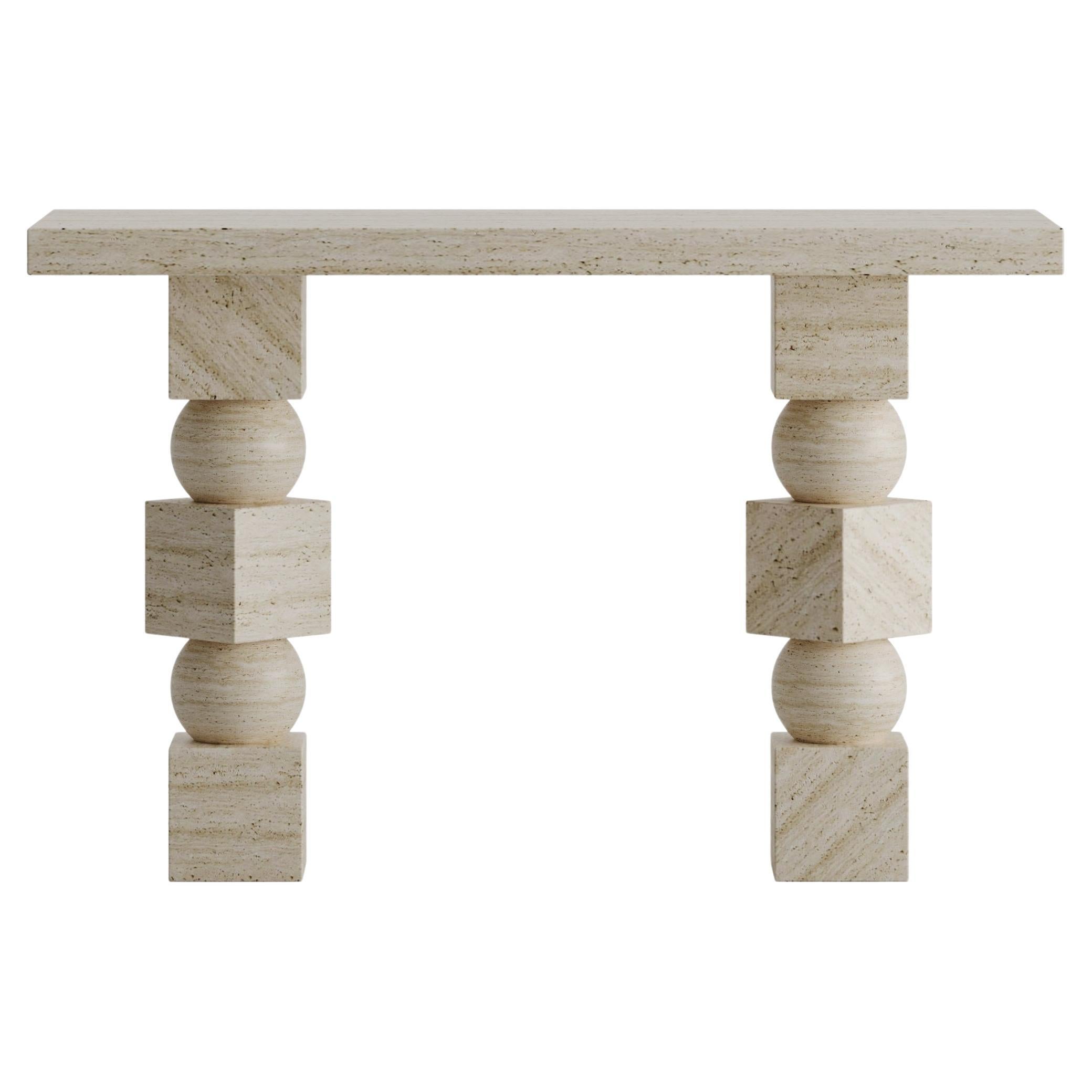 Stage Console Table In Travertine Marble 
