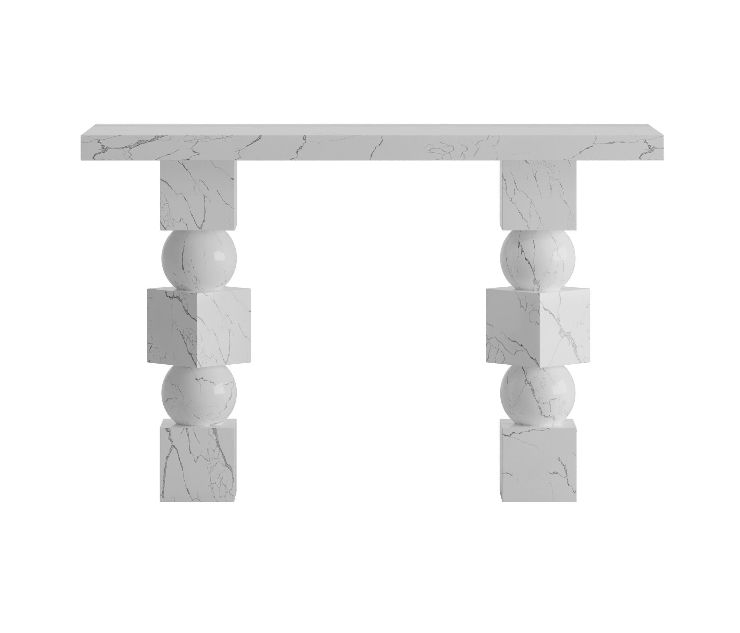 Contemporary Stage Console Table In White Panda Marble  For Sale