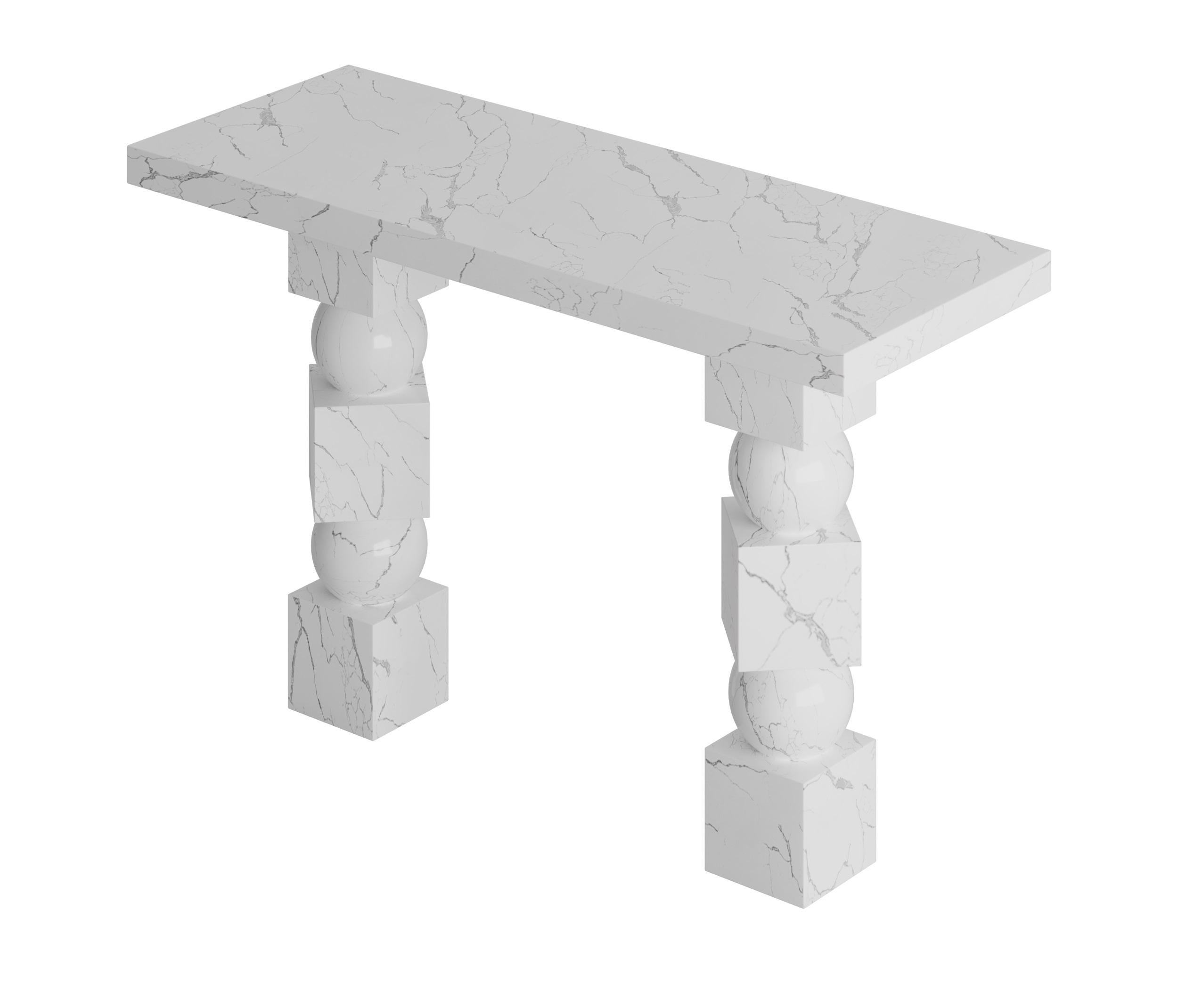 Contemporary Stage Console Table In White Panda Marble  For Sale