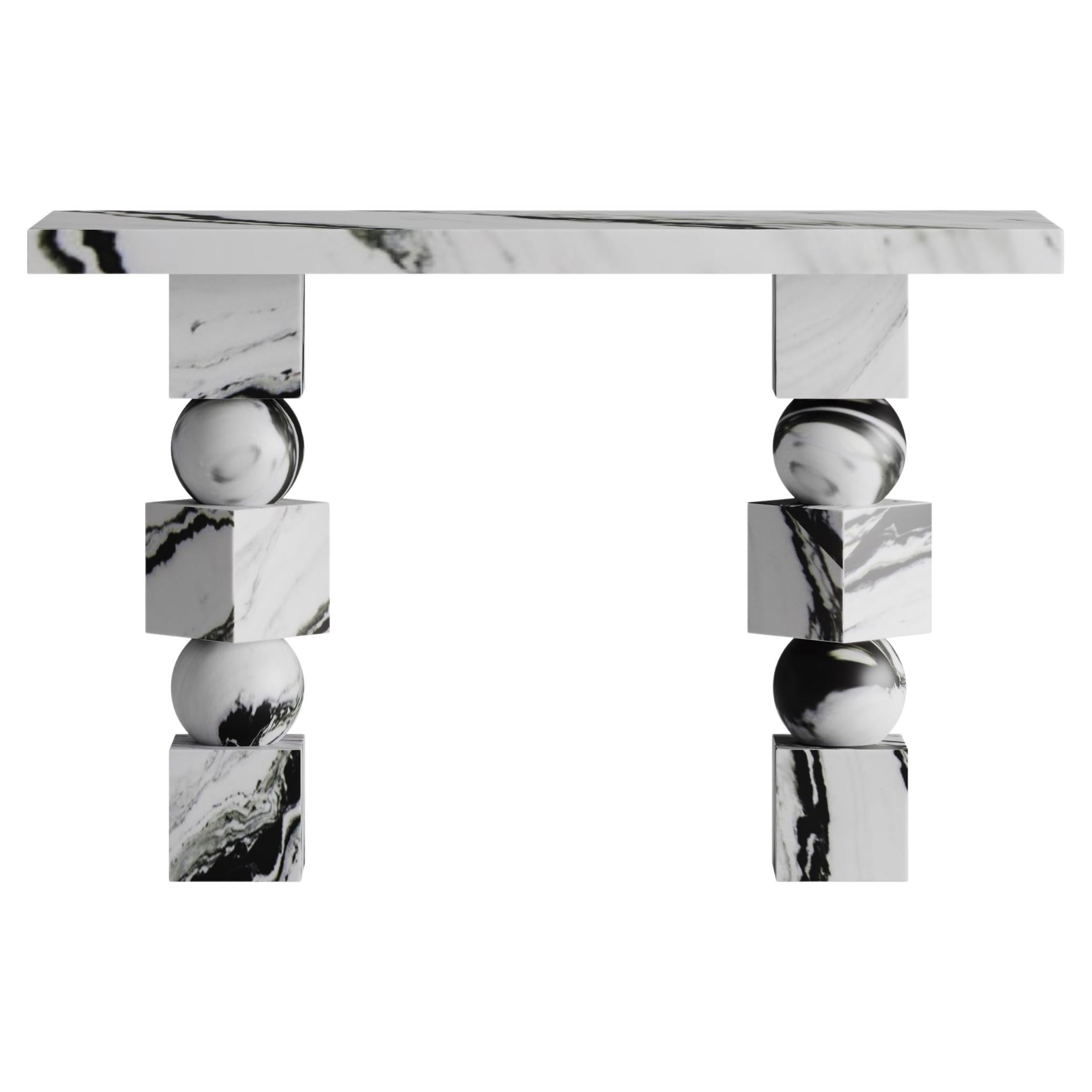 Stage Console Table In White Panda Marble 