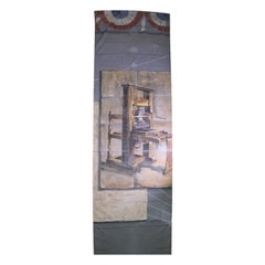 Antique Stage Prop Scene Oil Painting on Canvas of Printing Press