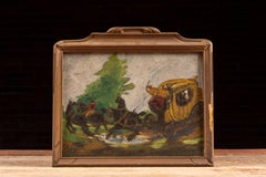 Stagecoach  Framed 1908 Morley Hicks Oil Painting, Signed and Dated