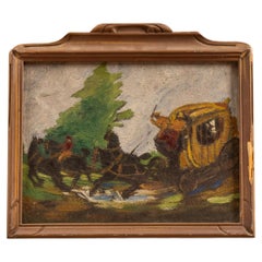 Stagecoach  Framed 1908 Morley Hicks Oil Painting, Signed and Dated
