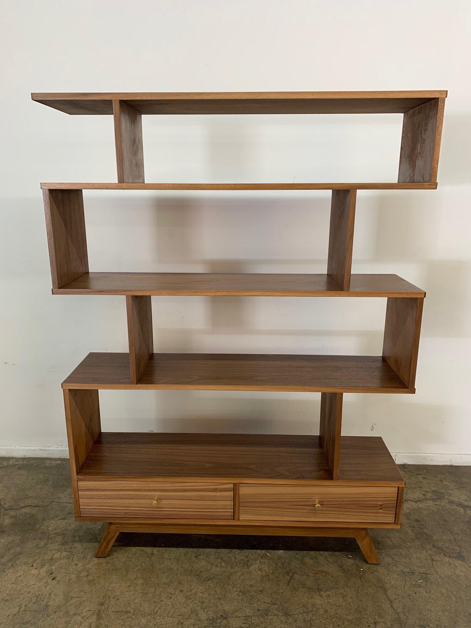 staggered book shelf