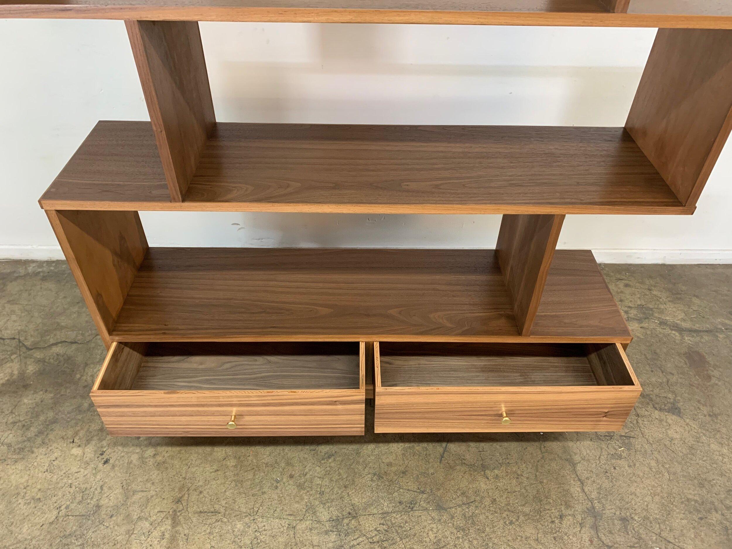 Mid-Century Modern Staggered Bookcase in Walnut -double closed- Floor model in San Francisco For Sale