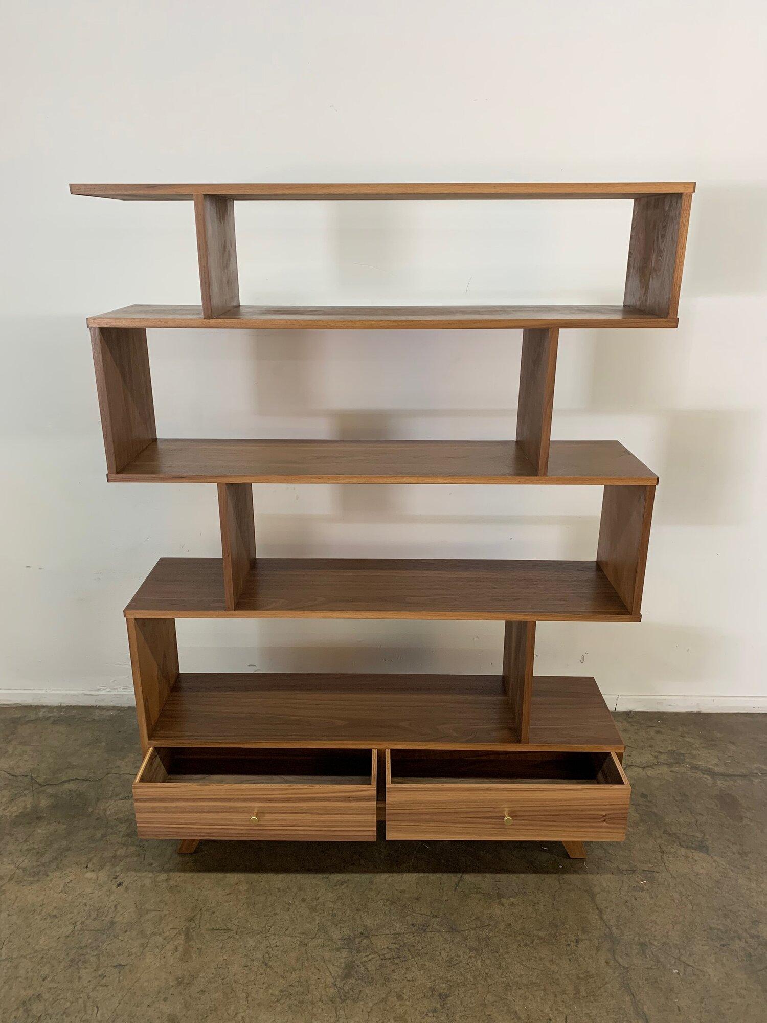 Staggered Bookcase in Walnut -double closed- Floor model in San Francisco In New Condition For Sale In Los Angeles, CA