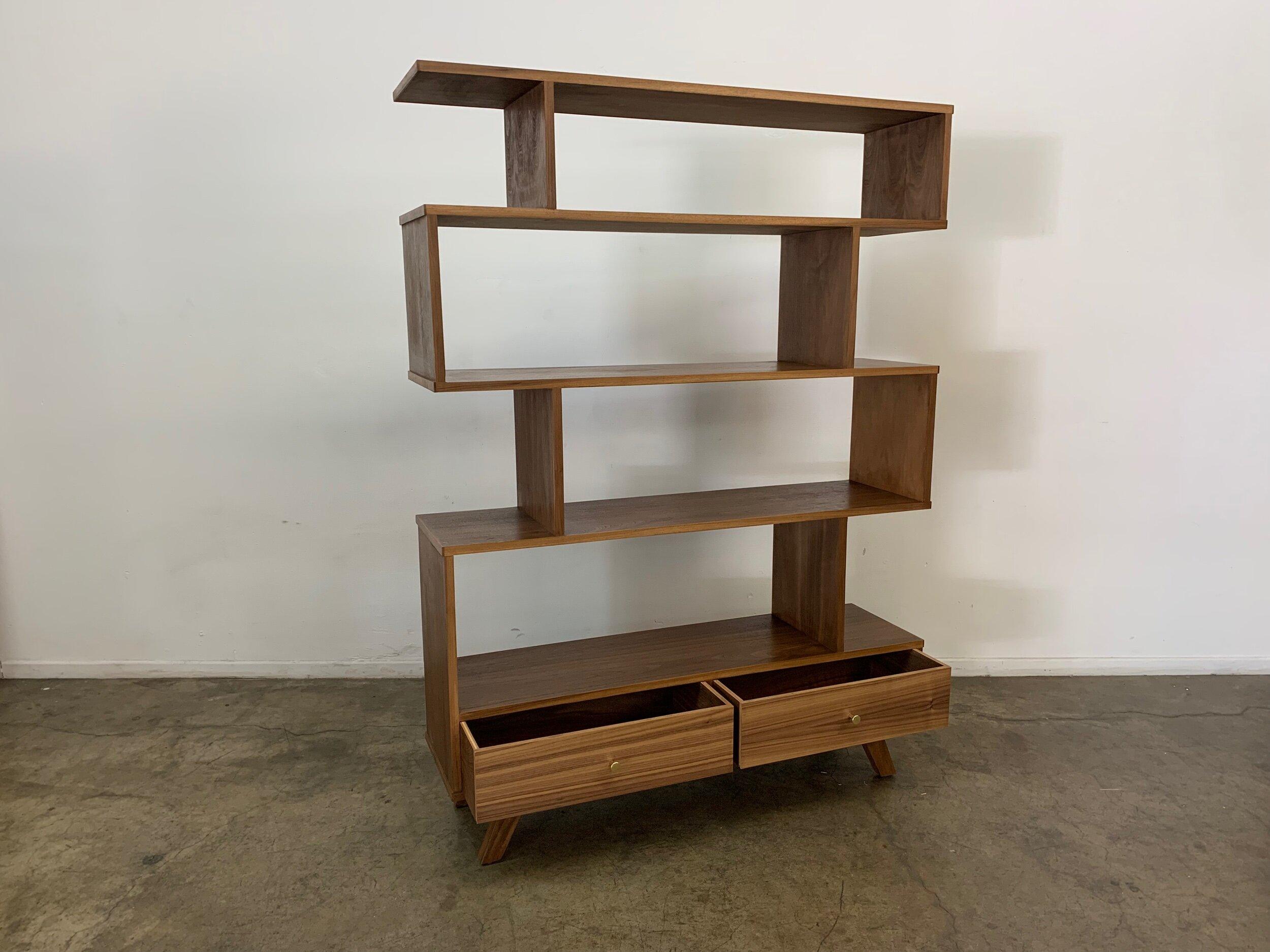 Contemporary Staggered Bookcase in Walnut -double closed- Floor model in San Francisco For Sale