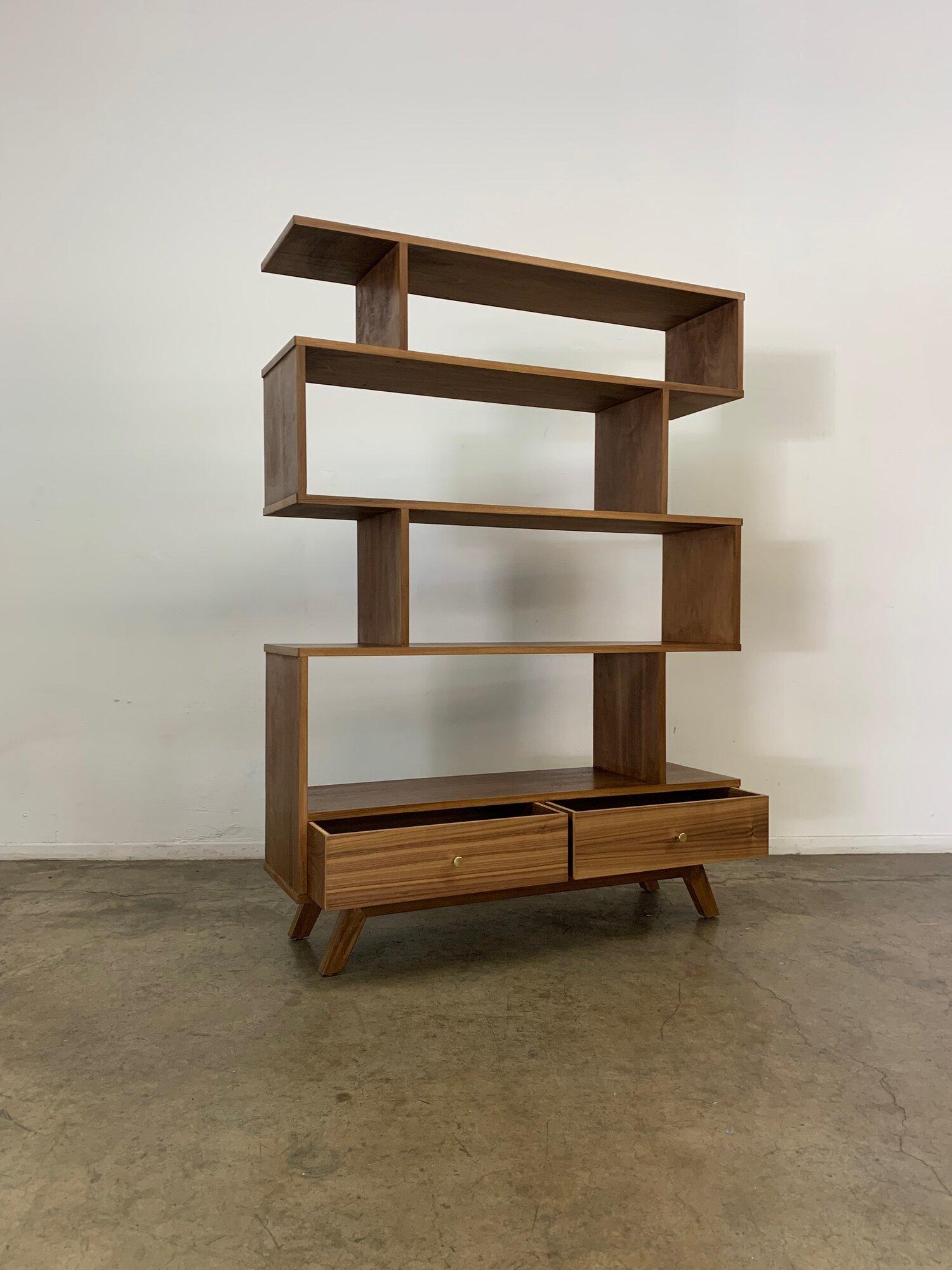 Staggered Bookcase in Walnut -double closed- Floor model in San Francisco For Sale 1