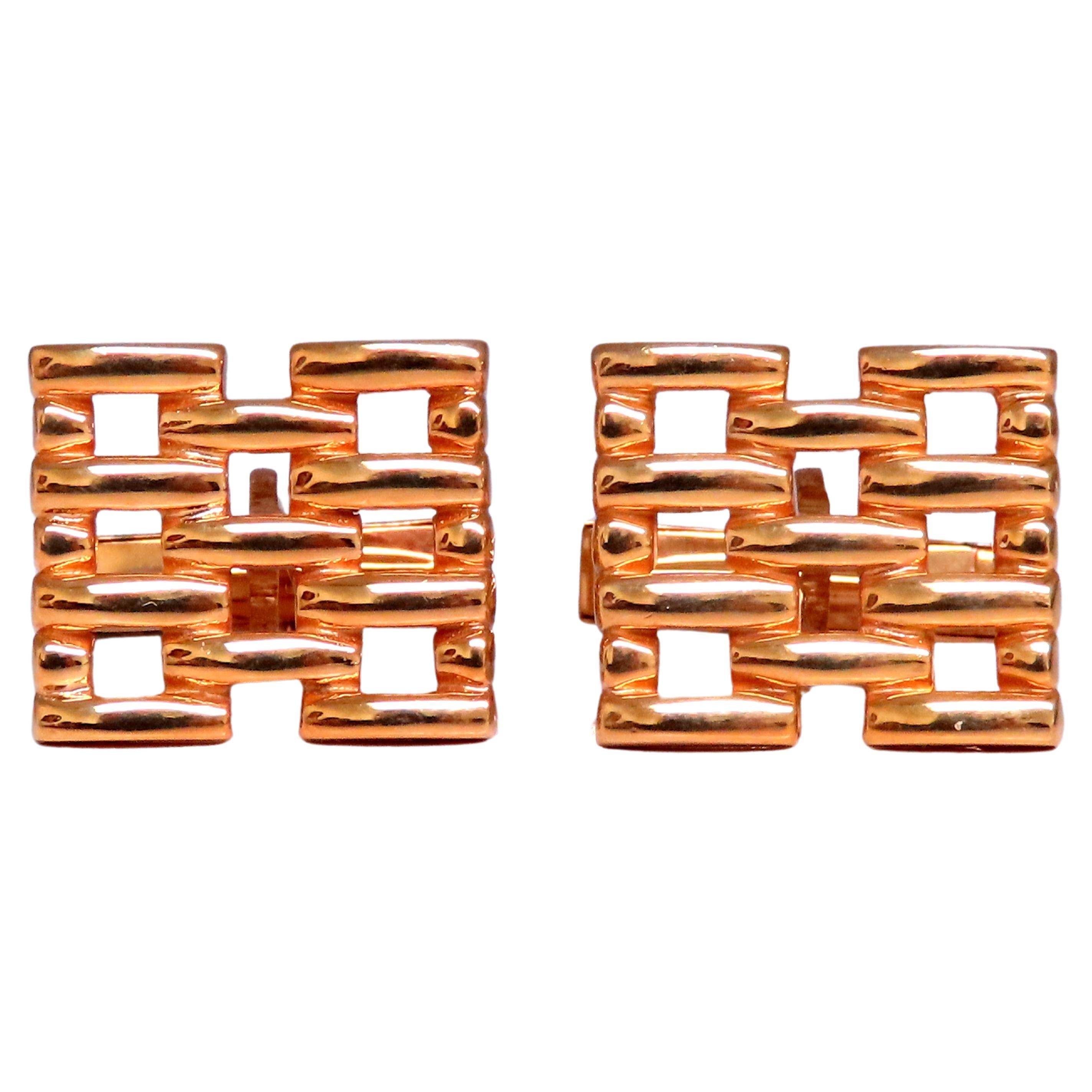 Staggered Brick Form Mens 14kt gold executive cufflinks 12362 For Sale