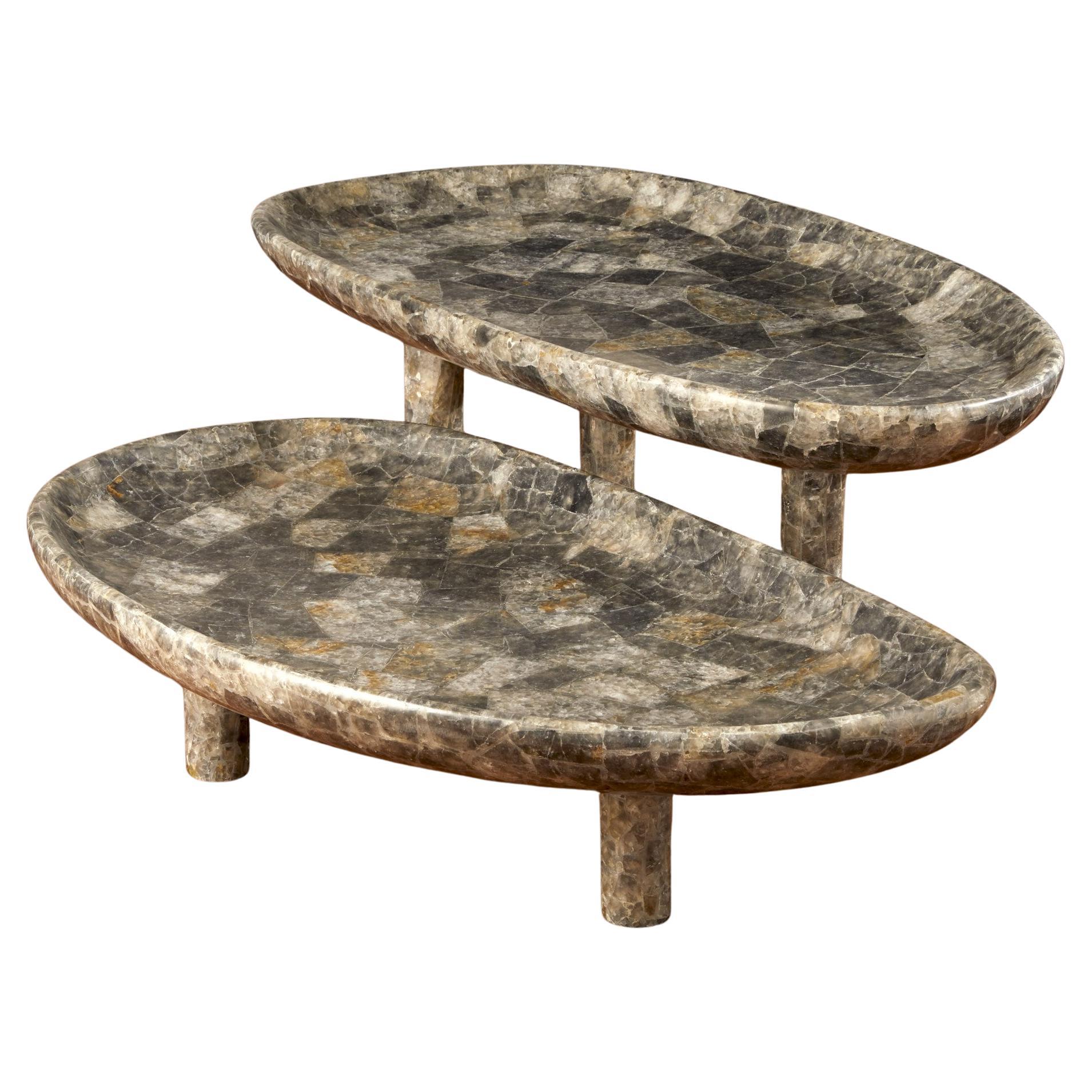Staggered coffee tables in rock crystal, Studio Glustin For Sale
