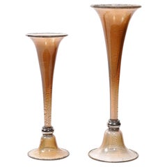 Staggered Hand-Blown Smoked Bronze Murano Glass Vases by Seguso Vetri D'Arte