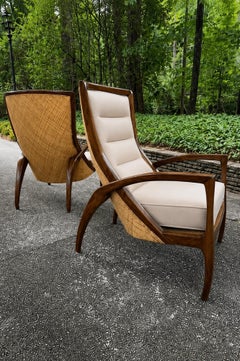 Staggering Pair of Organic Grasshopper Chairs in Cane and Oak by McGuire