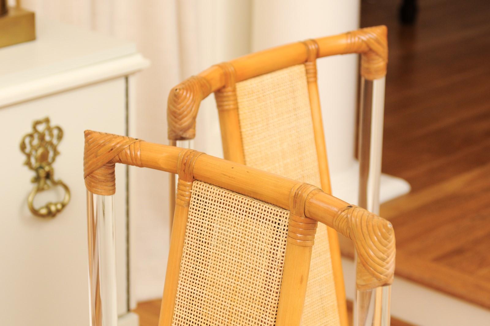 Staggering Restored Set of 12 Iconic Lucite and Rattan Dining Chairs, circa 1975 3