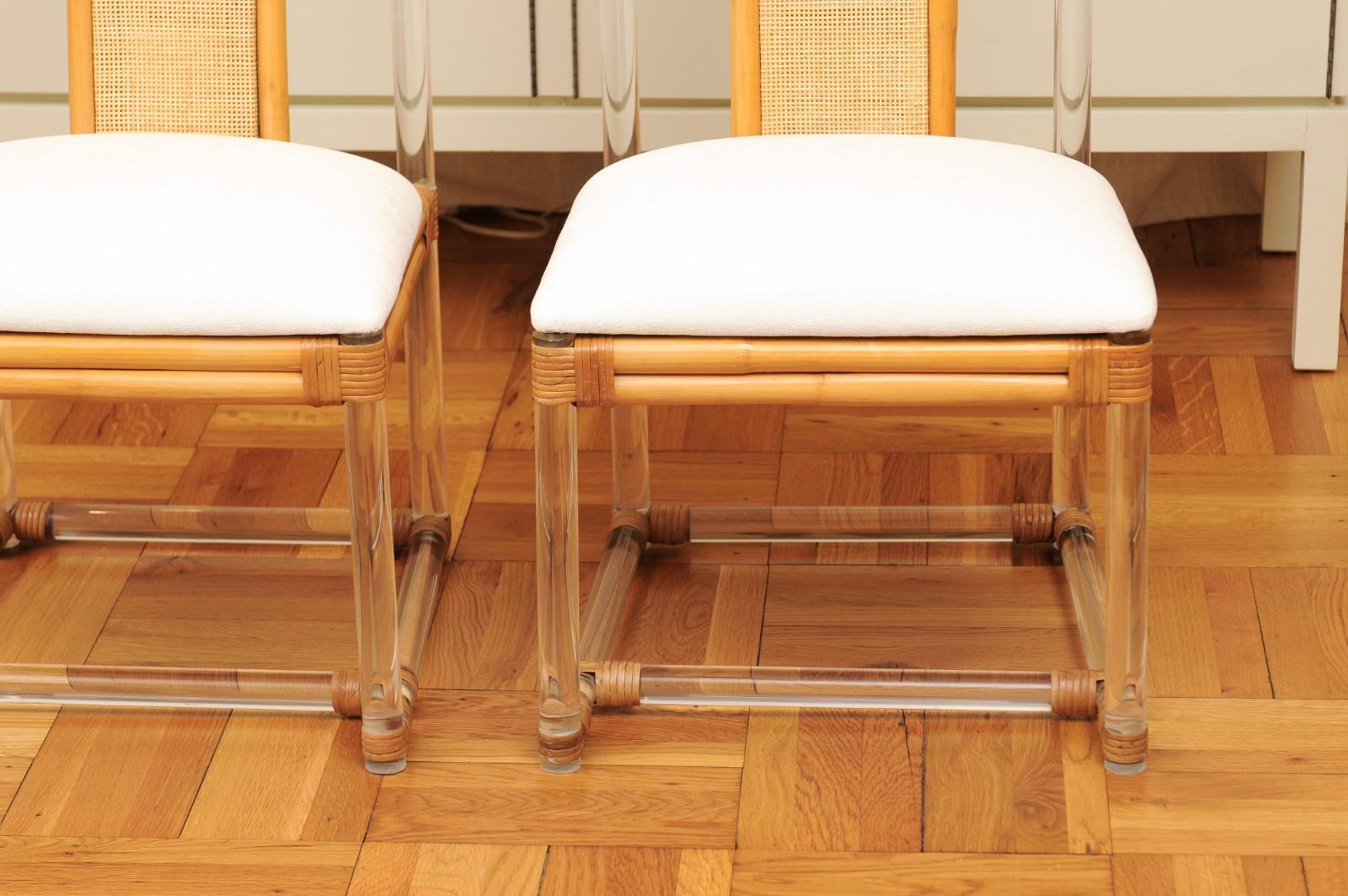 Staggering Restored Set of 12 Iconic Lucite and Rattan Dining Chairs, circa 1975 4
