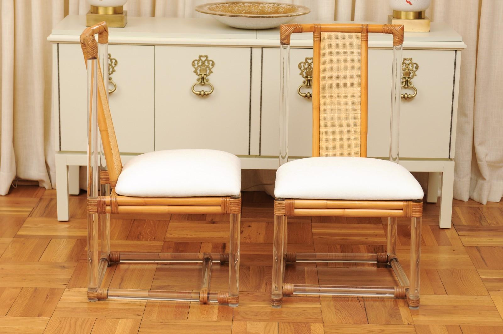 Staggering Restored Set of 12 Iconic Lucite and Rattan Dining Chairs, circa 1975 5