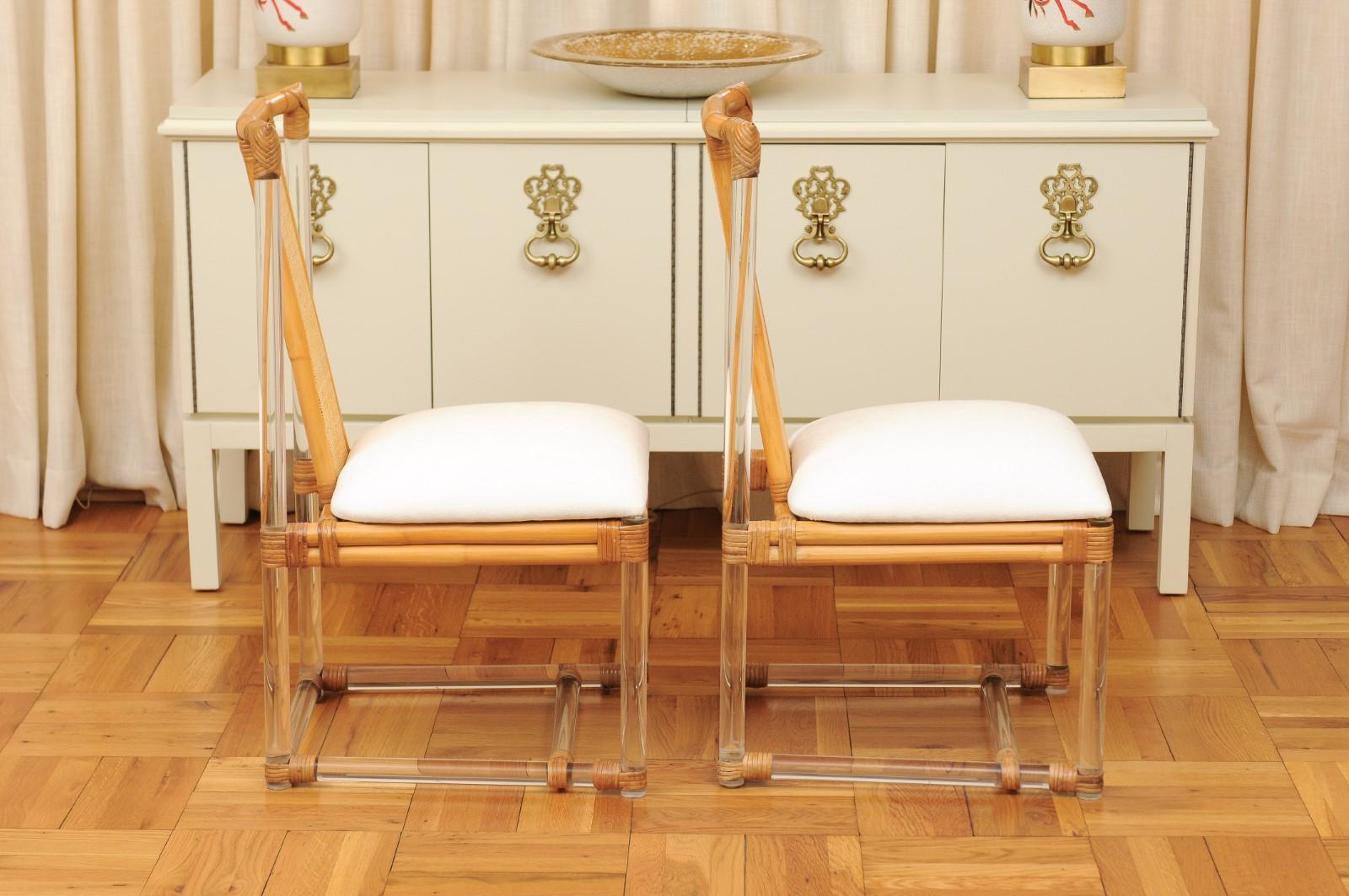 Staggering Restored Set of 12 Iconic Lucite and Rattan Dining Chairs, circa 1975 6