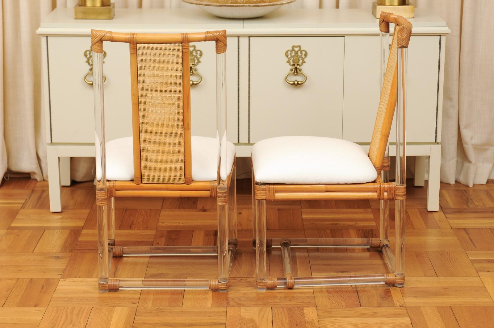 Staggering Restored Set of 12 Iconic Lucite and Rattan Dining Chairs, circa 1975 7