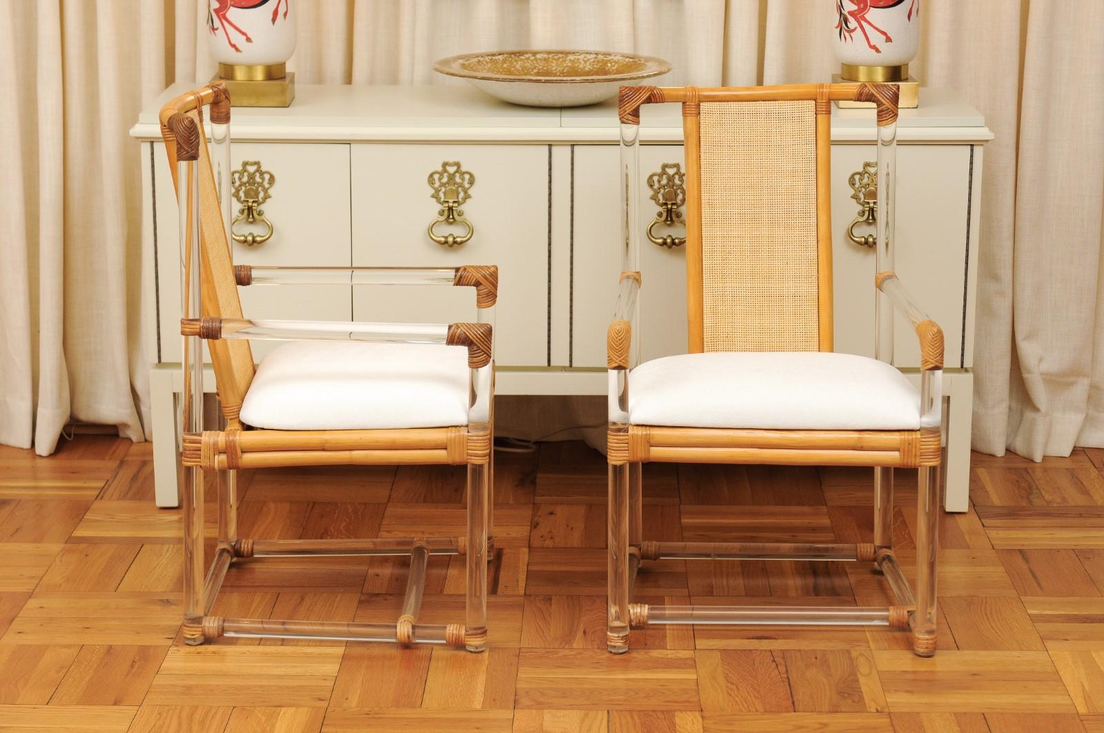 Staggering Restored Set of 12 Iconic Lucite and Rattan Dining Chairs, circa 1975 8