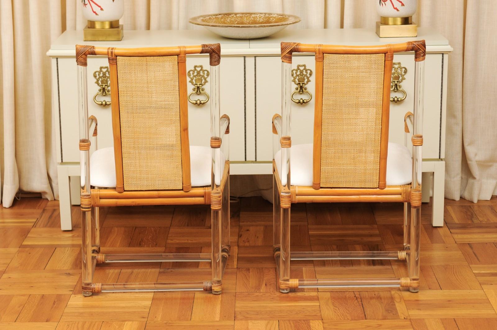 Staggering Restored Set of 12 Iconic Lucite and Rattan Dining Chairs, circa 1975 9