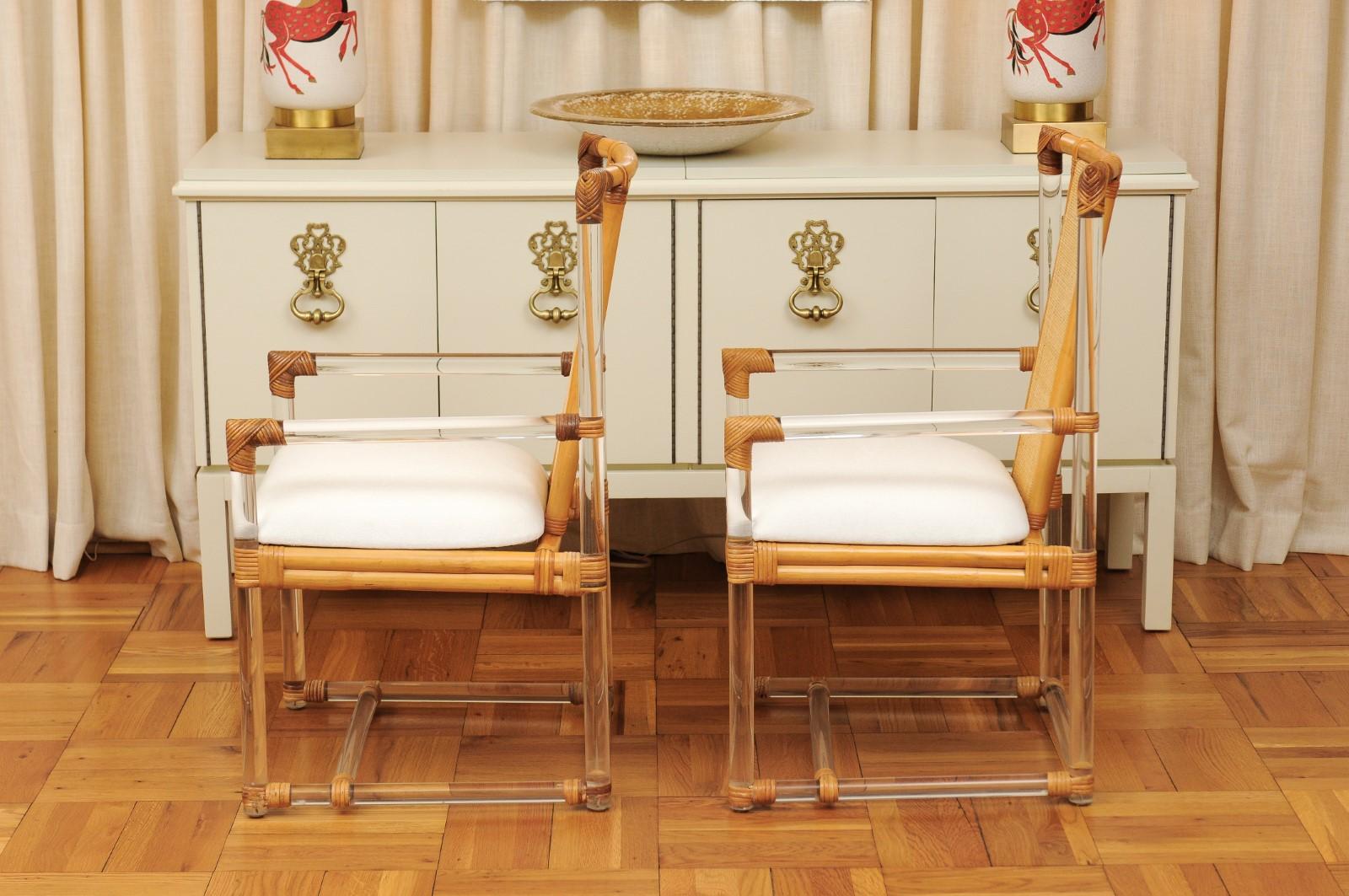 Staggering Restored Set of 12 Iconic Lucite and Rattan Dining Chairs, circa 1975 10