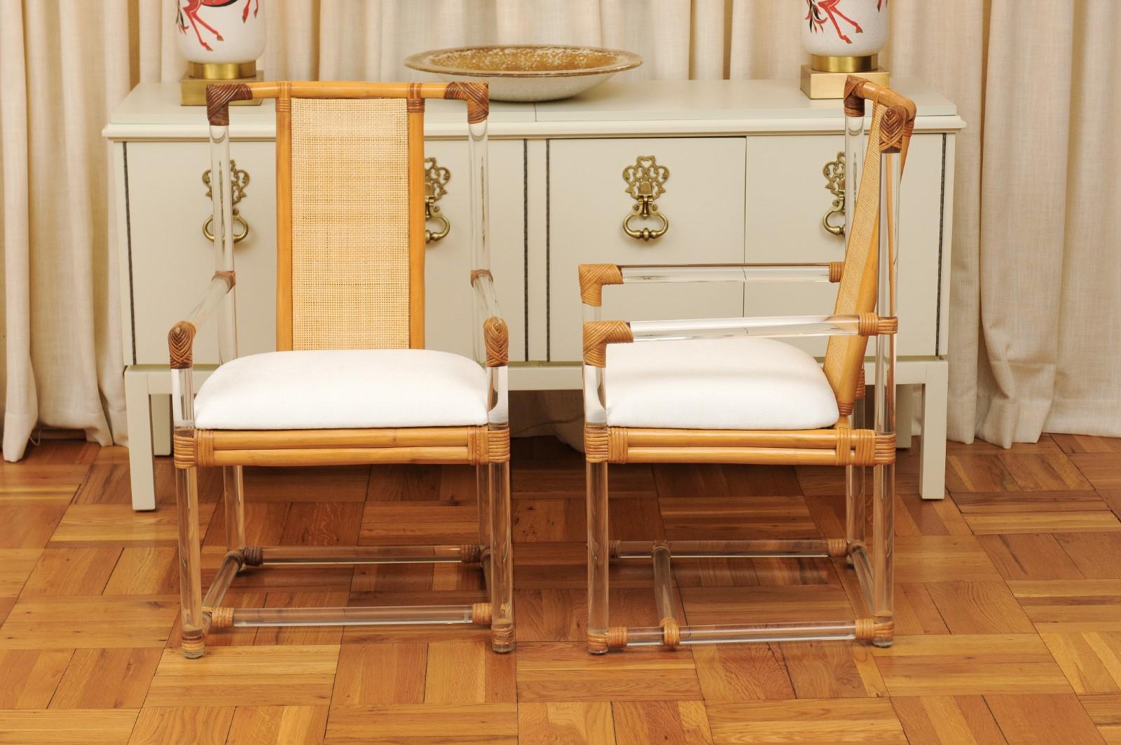 Staggering Restored Set of 12 Iconic Lucite and Rattan Dining Chairs, circa 1975 11