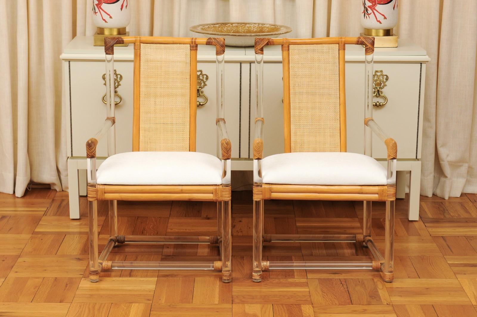 Staggering Restored Set of 12 Iconic Lucite and Rattan Dining Chairs, circa 1975 12