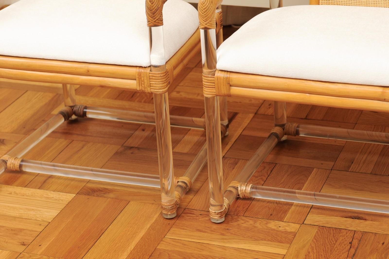 Staggering Restored Set of 12 Iconic Lucite and Rattan Dining Chairs, circa 1975 13