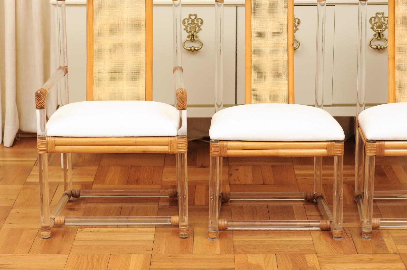 Mid-Century Modern Staggering Restored Set of 12 Iconic Lucite and Rattan Dining Chairs, circa 1975