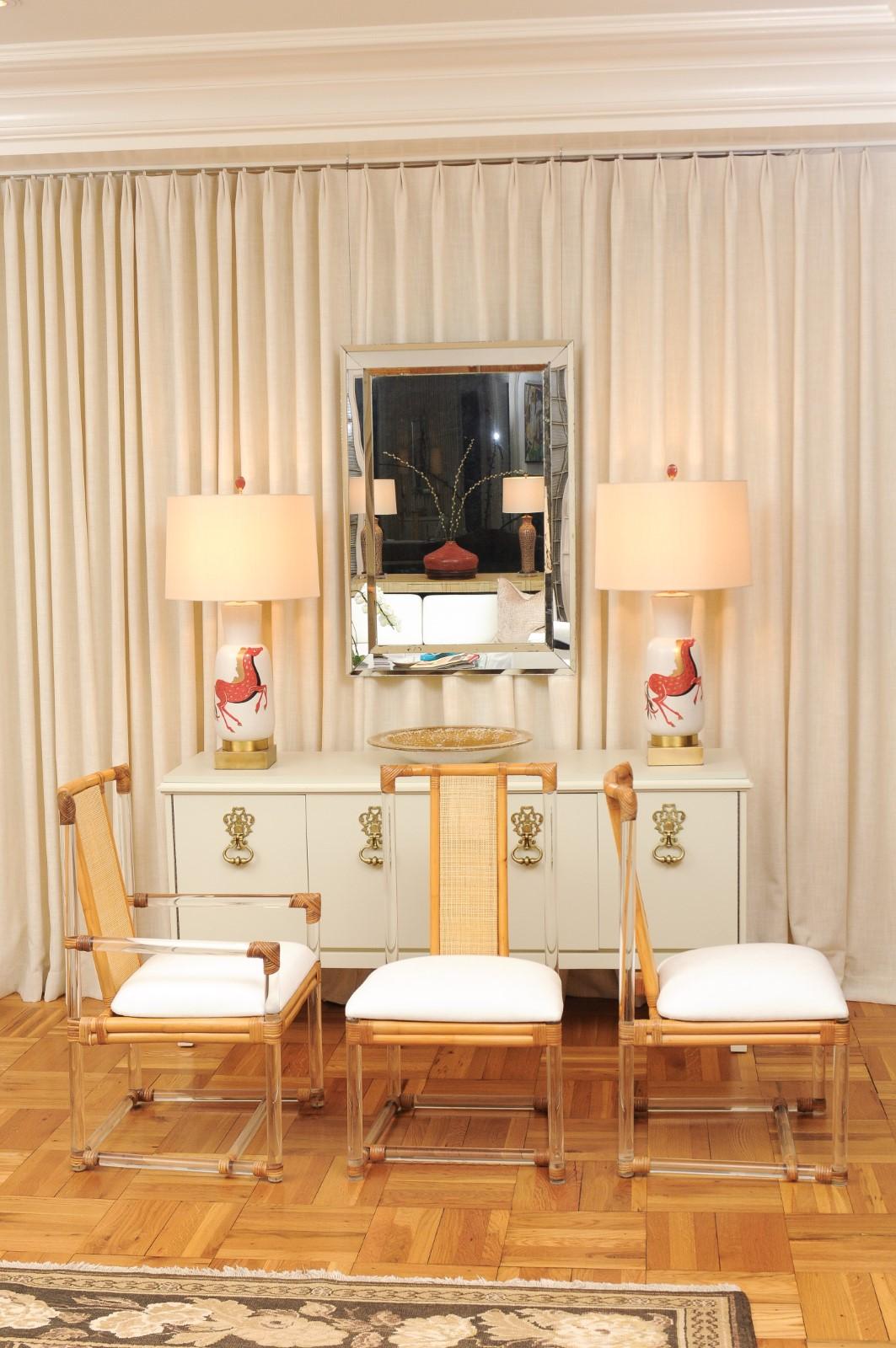 Staggering Restored Set of 12 Iconic Lucite and Rattan Dining Chairs, circa 1975 In Excellent Condition In Atlanta, GA