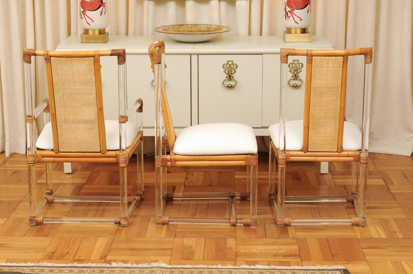 Cane Staggering Restored Set of 12 Iconic Lucite and Rattan Dining Chairs, circa 1975