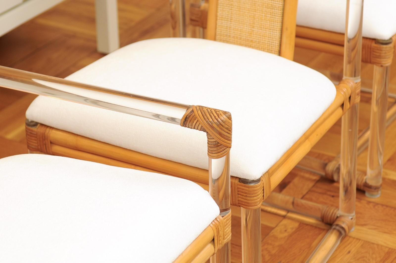 Staggering Restored Set of 12 Iconic Lucite and Rattan Dining Chairs, circa 1975 2