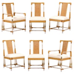 Staggering Restored Set of 12 Iconic Lucite and Rattan Dining Chairs, circa 1975