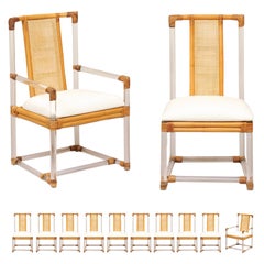 Staggering Restored Set of 12 Iconic Lucite and Rattan Dining Chairs, circa 1975