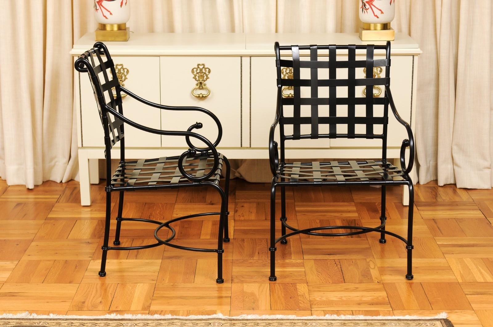 Wrought Iron Staggering Set of 10 Armchairs by Richard Frinier for Brown Jordan, circa 1990 For Sale