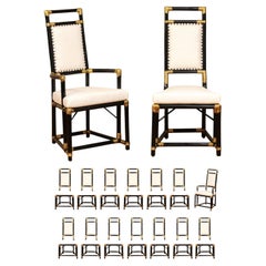 Staggering Set aus 16 Art-Déco-Esszimmerstühlen aus Rattan und Schilfrohr von Henry Olko