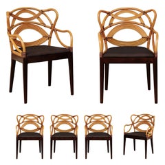 Staggering Set of 8 Sculptural Scalloped Back Dining Chairs, circa 1995