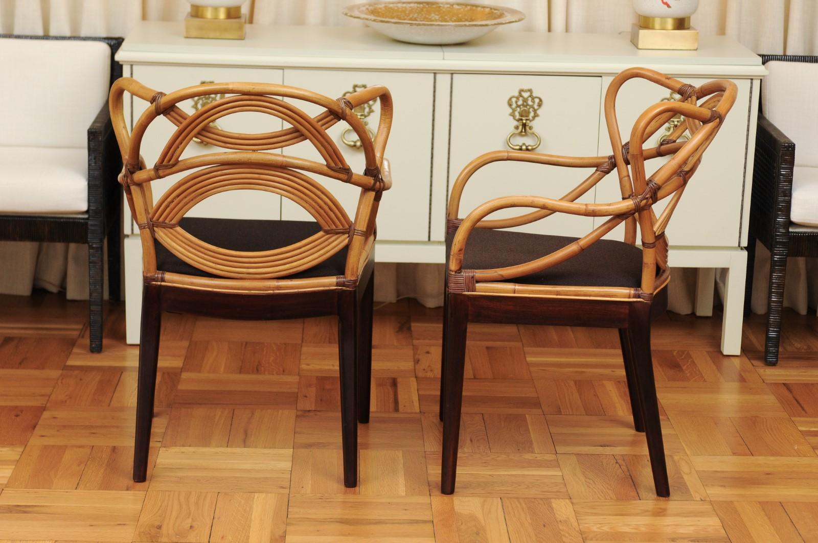 Staggering Set of 8 Sculptural Scalloped Back Rattan Dining Chairs, circa 1995 4