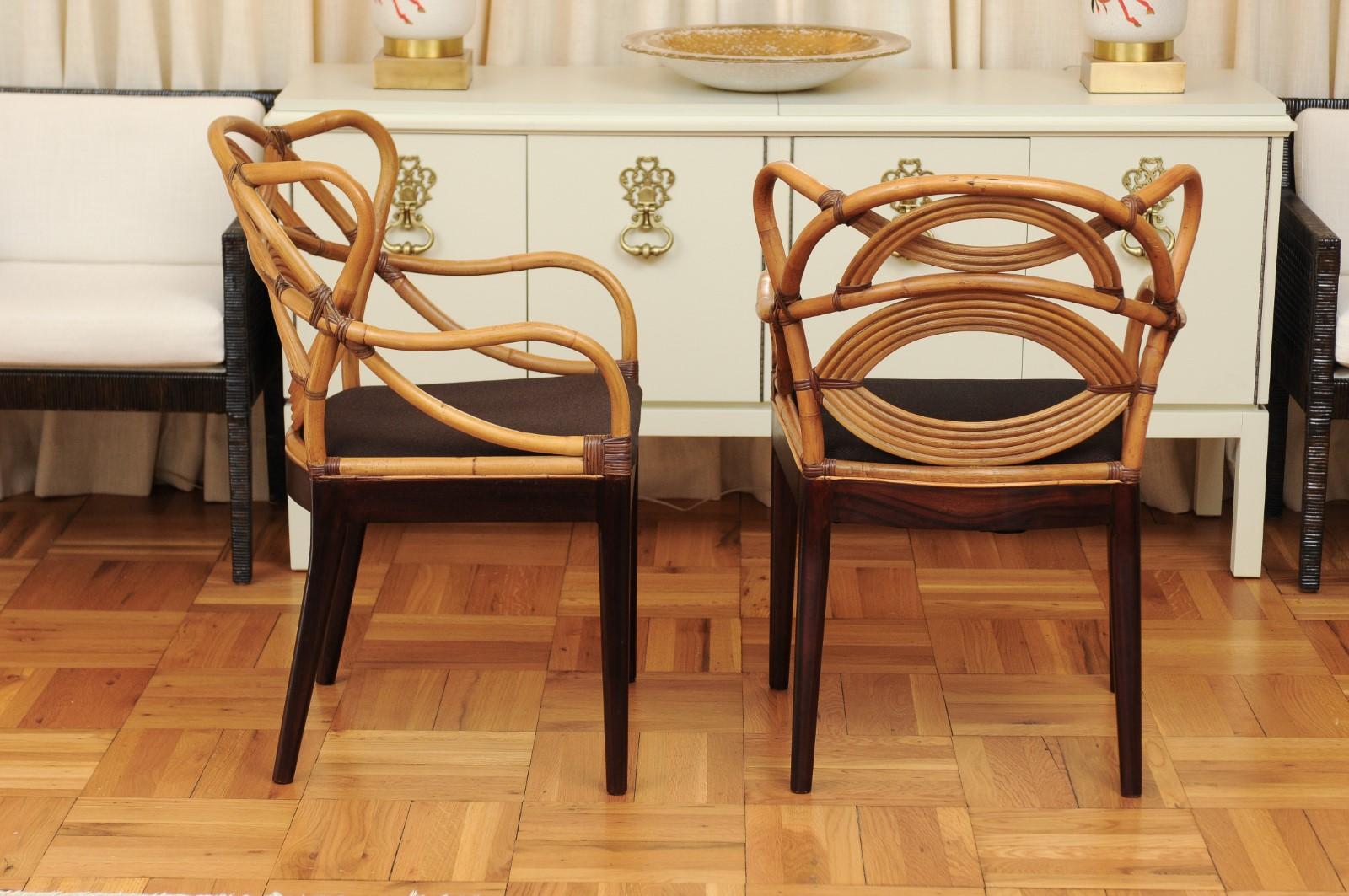Staggering Set of 8 Sculptural Scalloped Back Rattan Dining Chairs, circa 1995 2