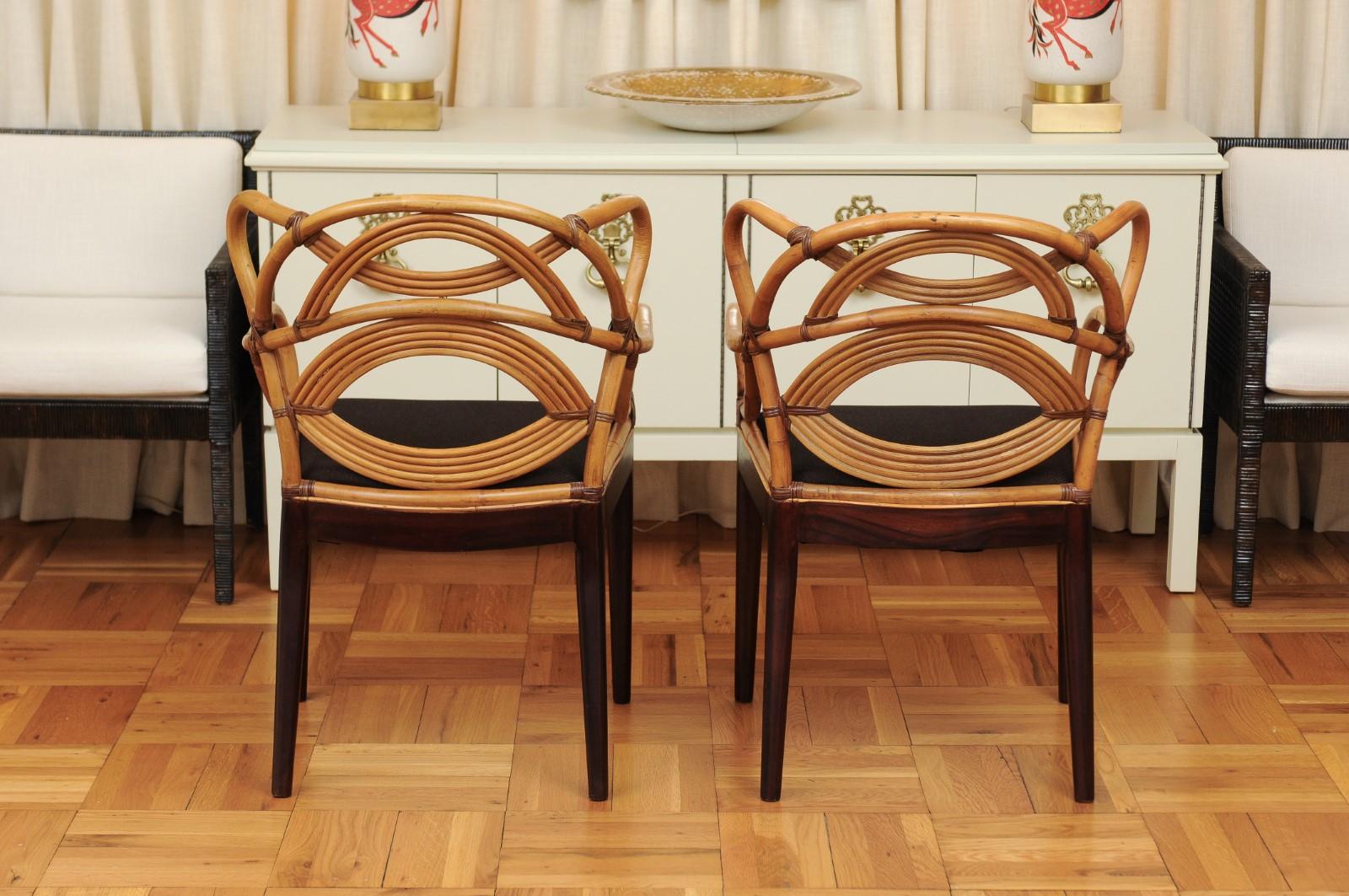 Staggering Set of 8 Sculptural Scalloped Back Rattan Dining Chairs, circa 1995 3