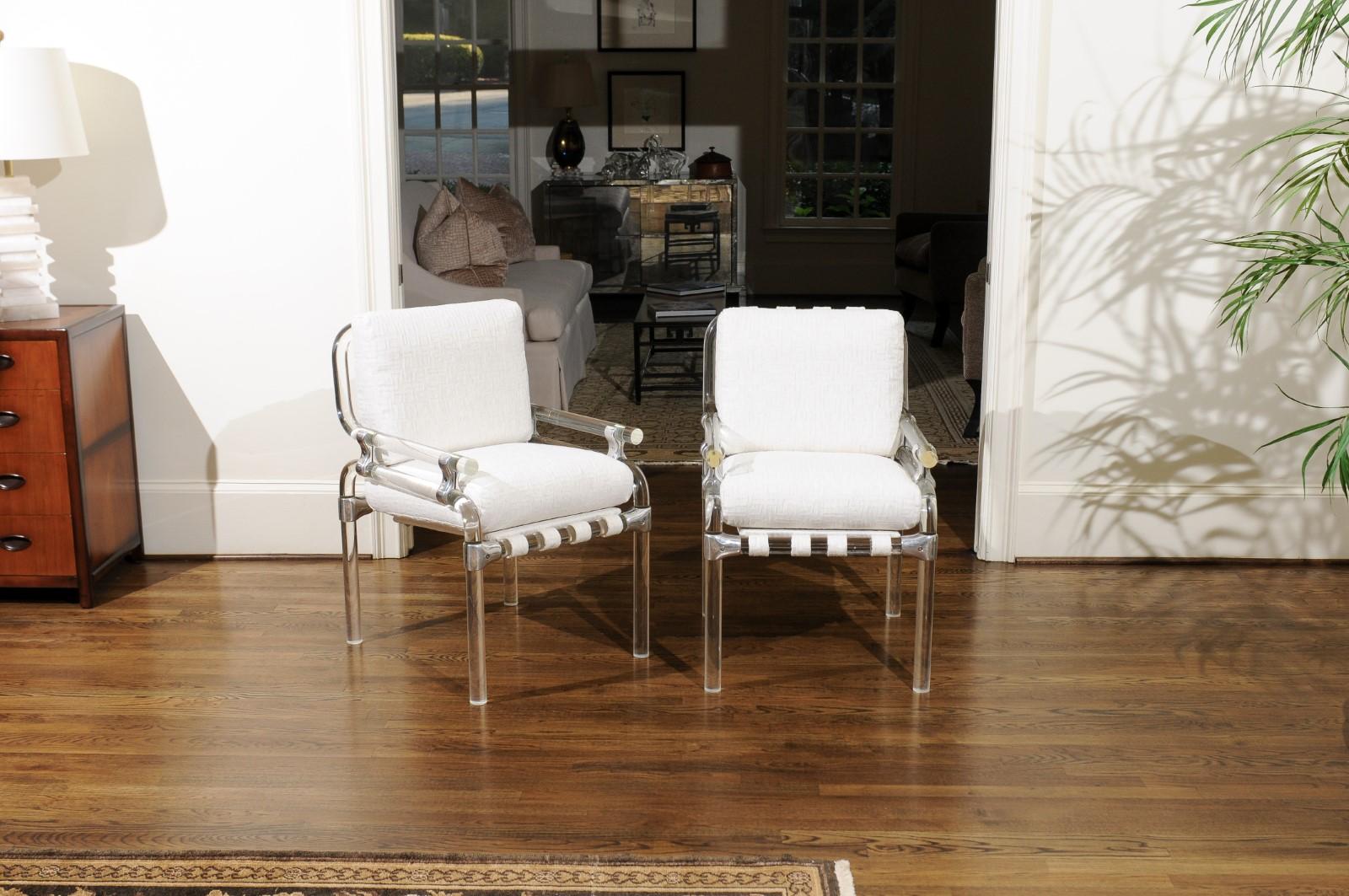 Mid-Century Modern Staggering Set of 8 Lucite Arm Dining Chairs by Jeff Messerschmidt, 1985 For Sale