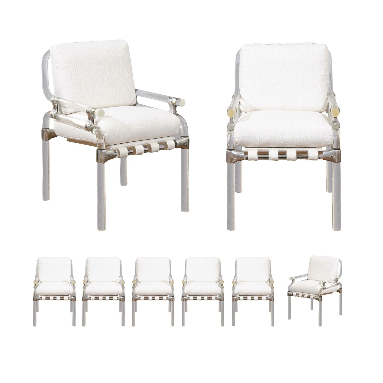 Staggering Set of 8 Lucite Arm Dining Chairs by Jeff Messerschmidt, 1985 For Sale