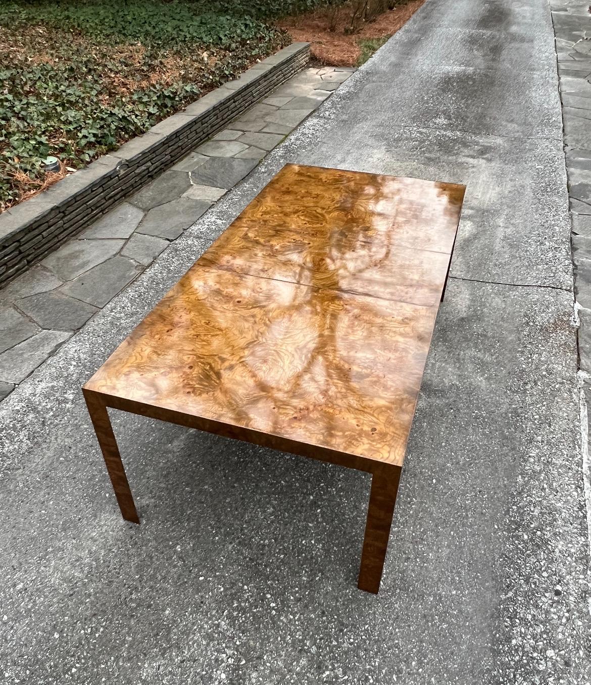American Staggering Vintage Bookmatch Burl Elm Dining Table by Edward Wormley for Dunbar For Sale