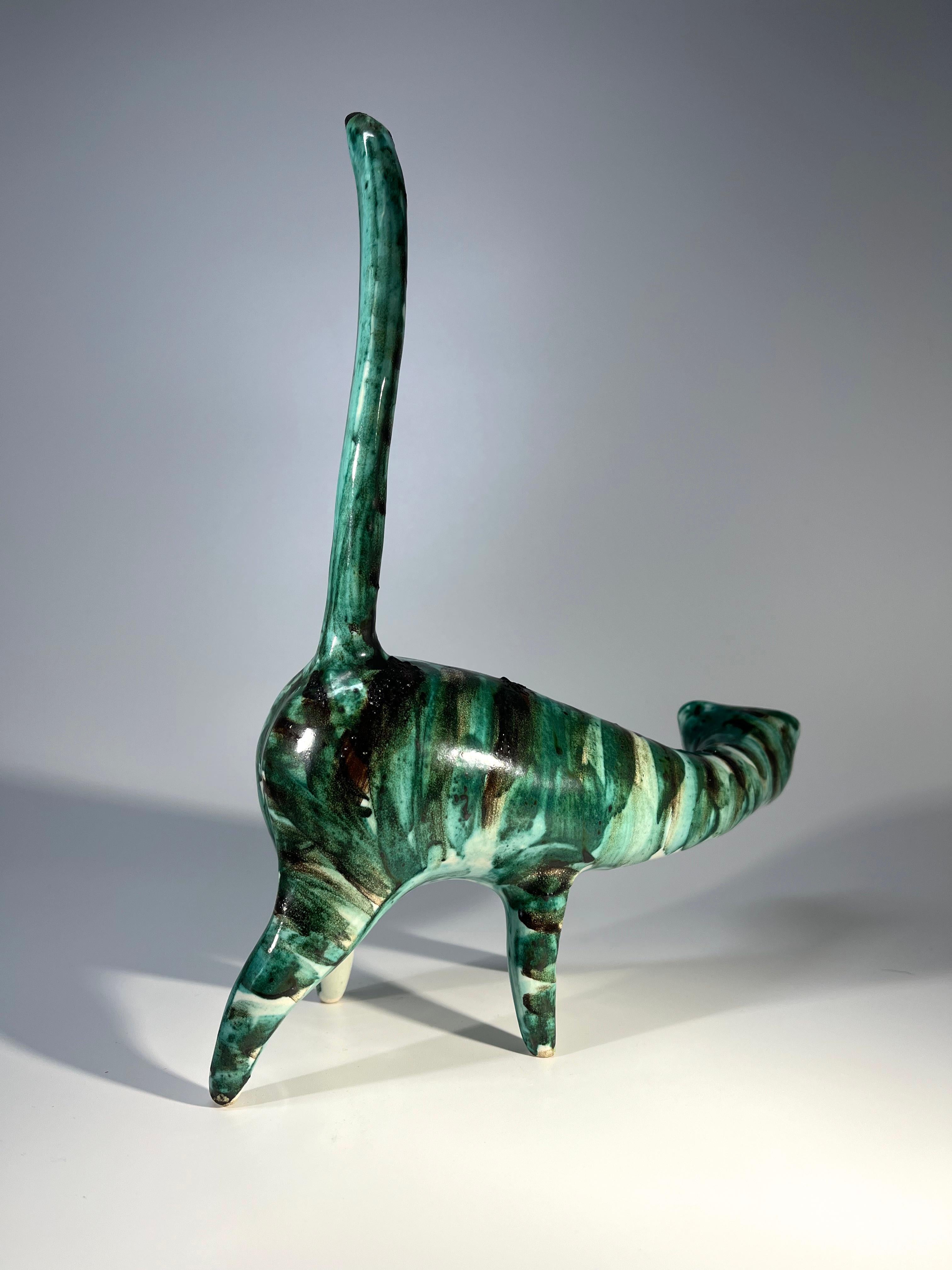 Glazed Staggeringly Unusual Abstract Feline Sculpture, Attributed Alessio Tasca, Italy For Sale