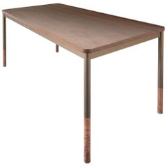 StaggerUp Dining Table, Handcrafted in Walnut with Oiled Bronze Finished Legs