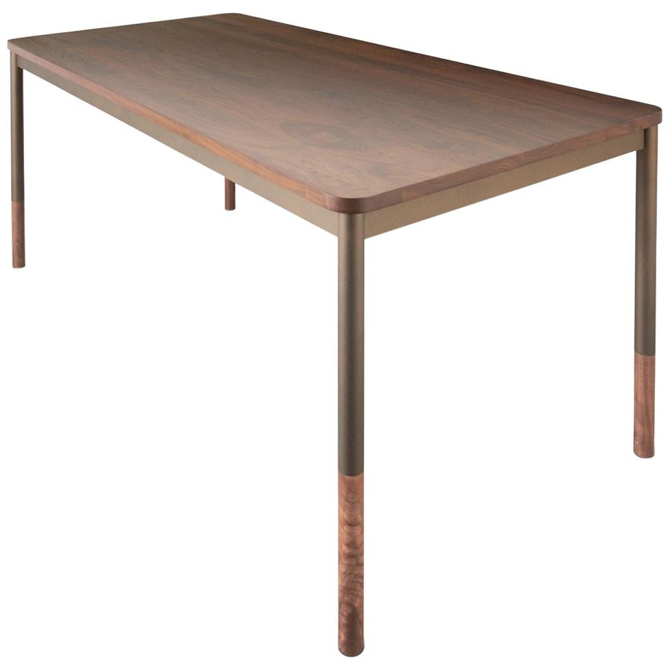 North American StaggerUp Dining Table, Handcrafted in White Oak, Charcoal Finished Steel Legs For Sale