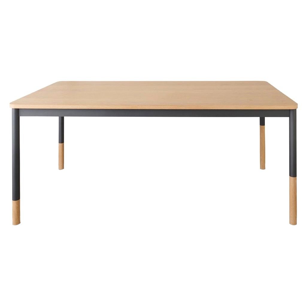 StaggerUp Dining Table, Handcrafted in White Oak, Charcoal Finished Steel Legs