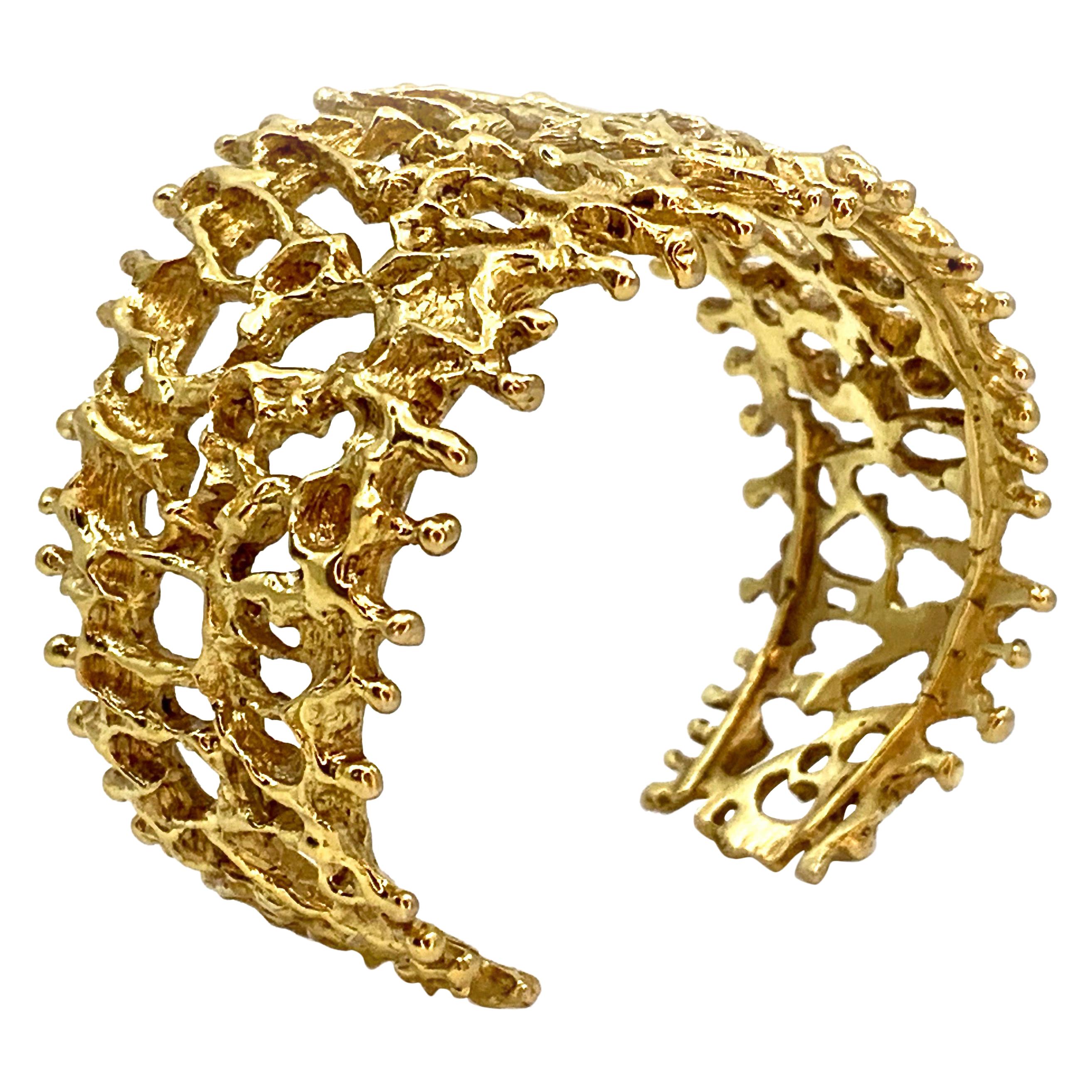 "Staghorn Coral" Handmade Openwork Cuff Bracelet in 18 Karat Yellow Gold