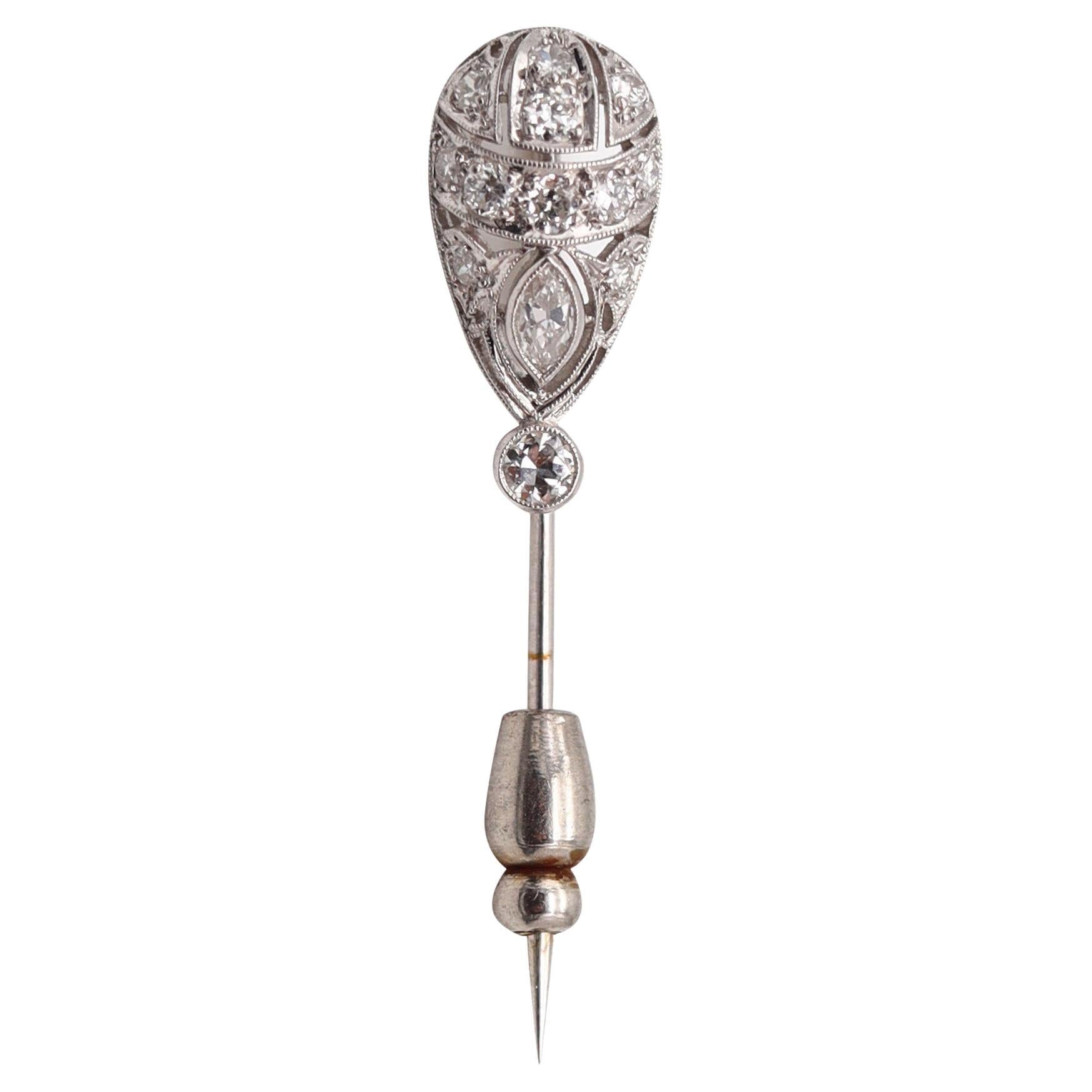 STAIGER & SONS 1925 Alfiler de corbata Art Decó Broche de platino con diamantes VS
